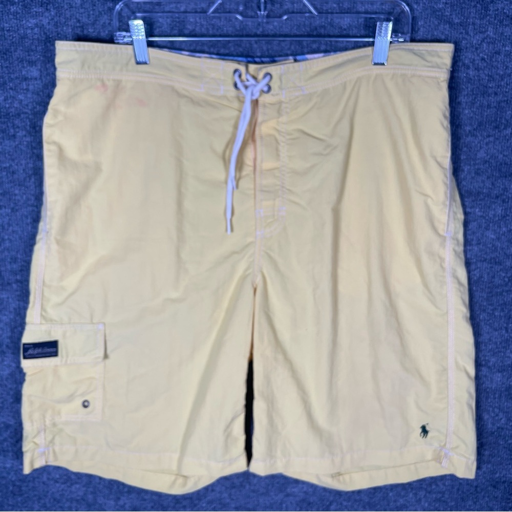 Polo Ralph Lauren Mens XL Yellow Lined Cargo Tie Swim Trunks Shorts 90s Y2K Pony - Picture 3 of 10